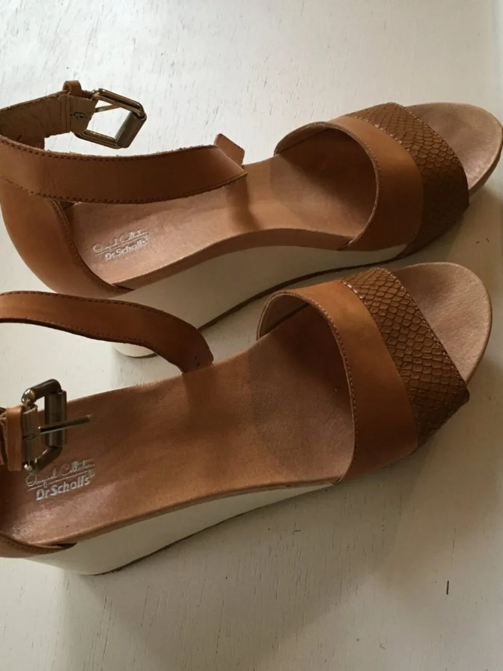 Dr. Scholl's Warner Tan Leather Wedge Sandal Platform 10M